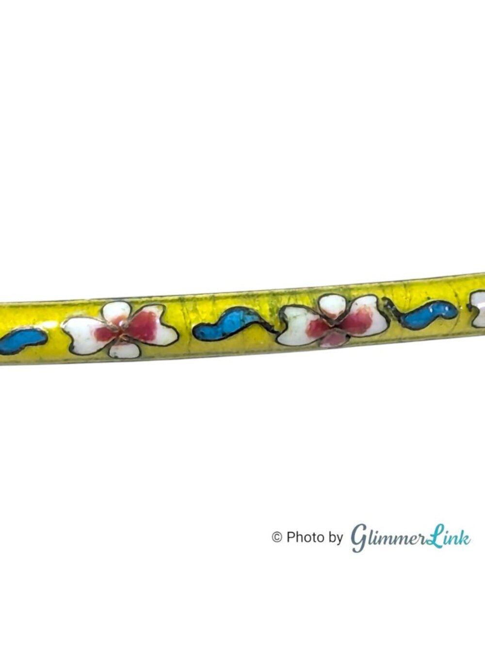 Vintage Yellow Cloisonne Floral Bangle Slim Stacking Enamel - Picture 6 of 11